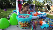 Huge Eggs Surprise   Booger Balls & 200 WATER BALLOONS TOYS Challenge on Inflatable Water Slide