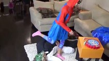 ✿✿ Frozen Elsa & Spider man Eat Giant Marshmallow Prank vs Joker Deadpool Spidey Funny Superhero