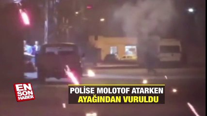 Polise molotof atarken ayağından vuruldu