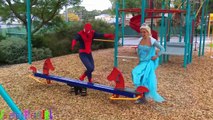 FROZEN ELSA LOSES HER HEAD! w/ Spiderman Pink Spidergirl Maleficent & Joker Hulk Candy Superhero Fun