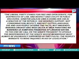 Liberal Party, dinipensahan si De Lima pagkatapos ng mga akusasyon ni Pres. Duterte