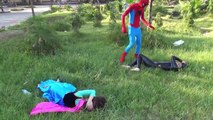 Frozen Elsa vs Orange Spiderman with ball pit Black Spiderman vs anna Fun Superheroes movie in real