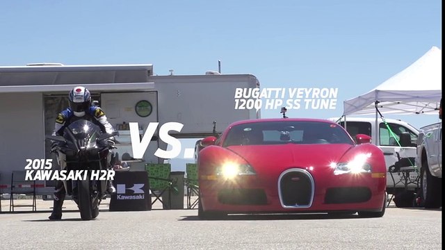 Kawasaki H2R vs Bugatti Veyron Supercar - 1_2 Mile Airstrip Race 2