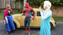 Spiderman & Frozen Elsa Car Broken with Frozen Anna, Hulk & Joker - Superheroes Movie In Real Life