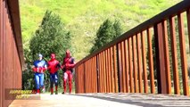 spiderman vs joker in real life bath time superhero battle. Captain America meets deadpool. Prank