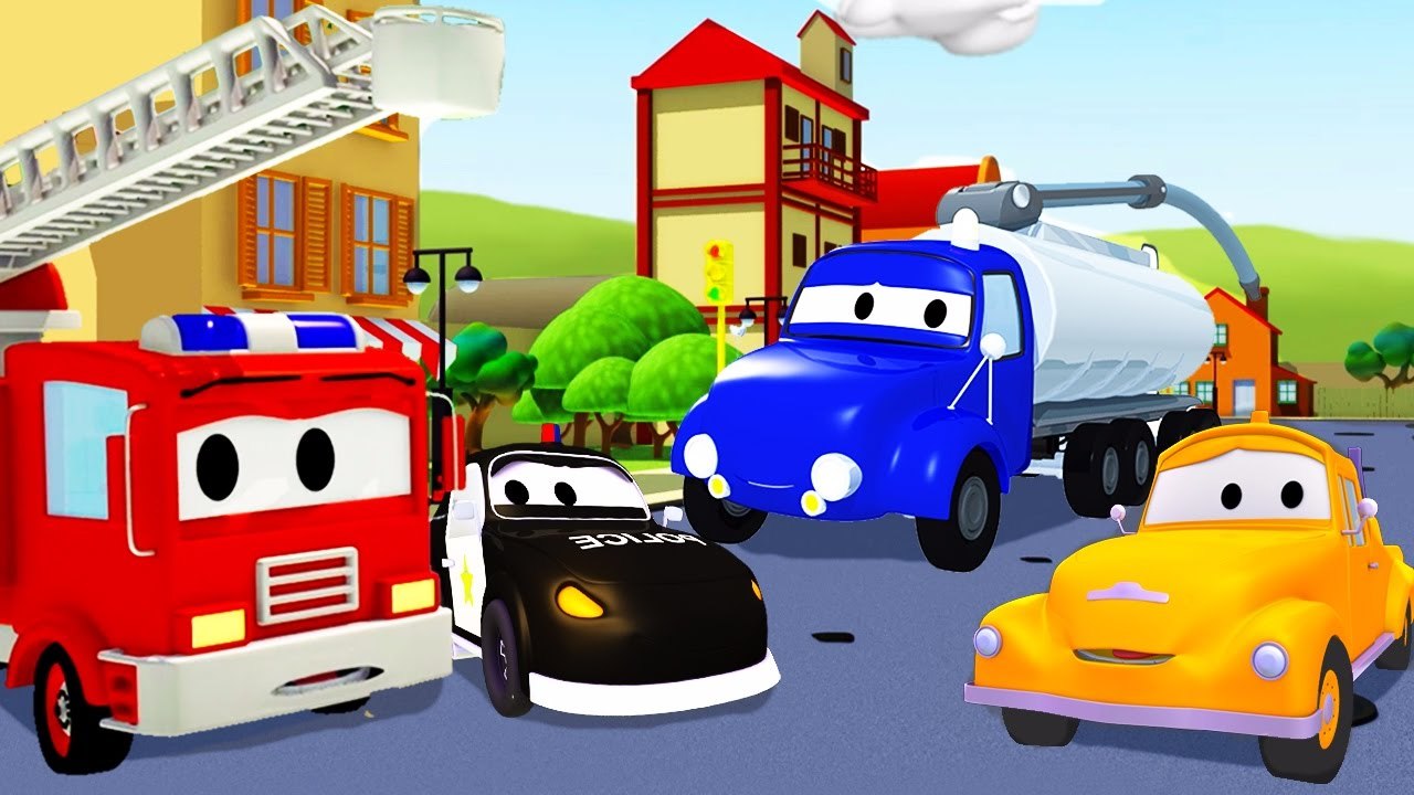 Авто Патруль  пожарная машина и полицейская машина, и Бензовоз в Автомобильный Город | Мультфильм