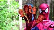 Frozen Elsa gets RAINBOW HAIR SPELL w/ Spiderman Joker Maleficent Spidergirl Venom Superheroes IRL