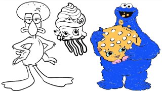 SHOPKINS Cookie Monster Painting Episodes   NEW 2016 Spongebob Squidward Drawing Coloring Videos