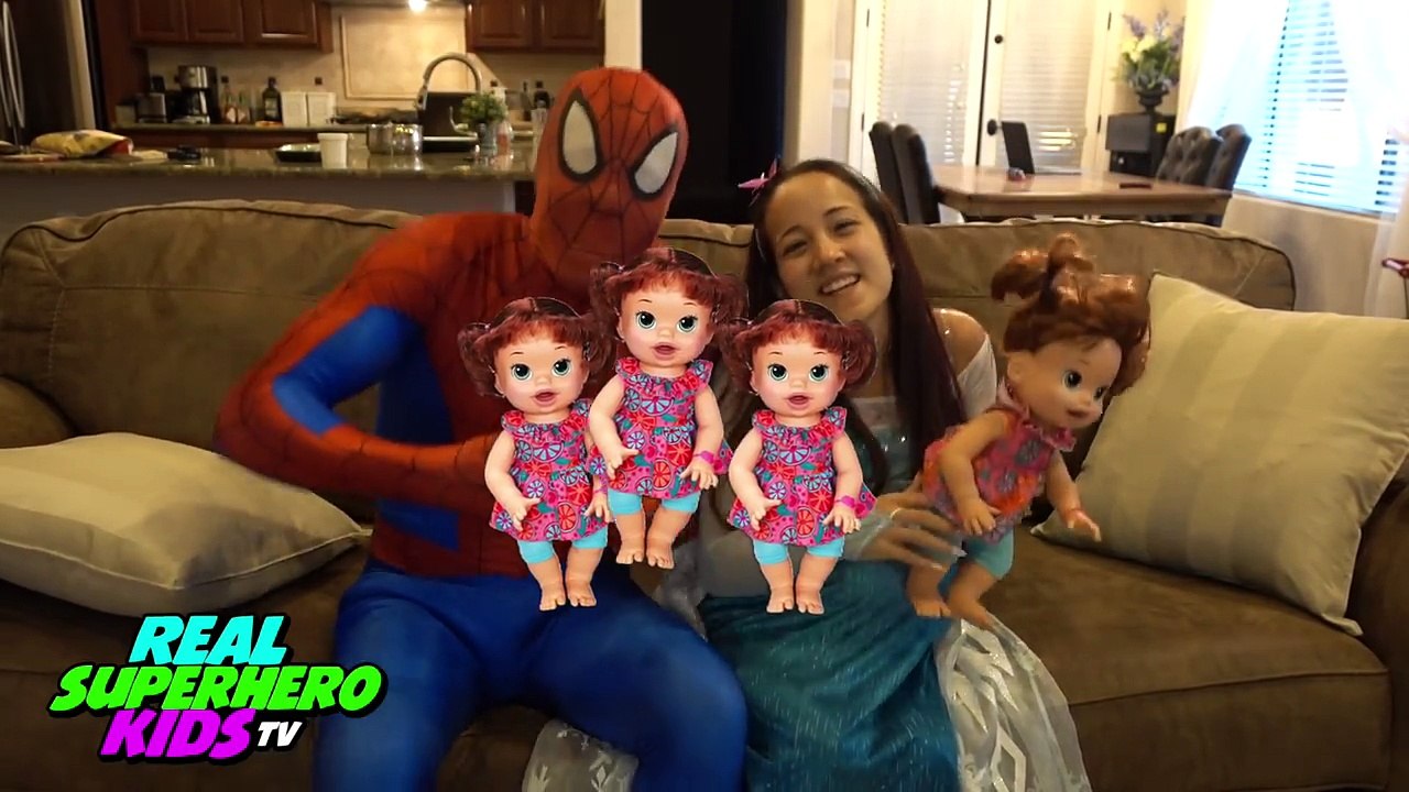 PREGNANT FROZEN ELSA VS SPIDERMAN DELIVERS TRIPLETS w/ Pink SpiderGirl & BABY ALIVE Funny Superhero
