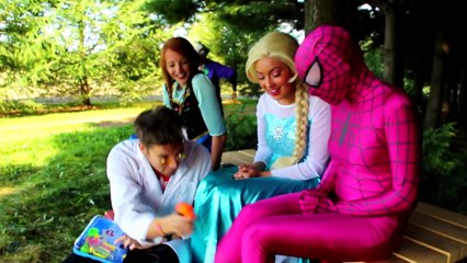 Spidermans GROSS FEET! w/ Frozen Elsa Maleficent Joker Pink Spidergirl Candy! Funny Superhero Video