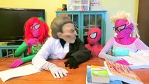 Spiderman vs Joker vs Frozen Elsa Go To School! w/ Two-Face, Poison Ivy, Rainbow Triplets Pool Party