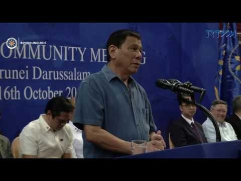 President Duterte delivers speech before the Filipino Community at Brunei, Darussalam