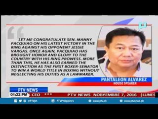 House Speaker Alvarez, pinagpugayan si Sen. Pacquiao sa kanyang pagkapanalo