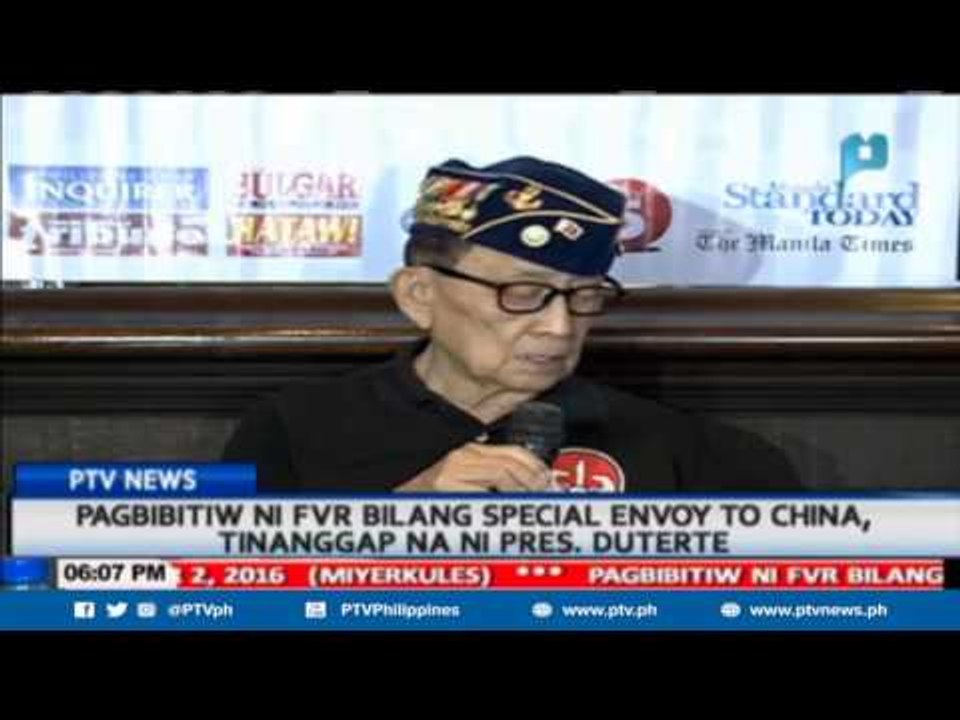 Pagbibitiw ni FVR bilang special envoy to China, tinanggap ni Pangulong Duterte