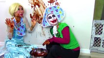 Bad Baby Joker Girl Food Fight w/ Spiderman, Frozen Elsa funny superhero video