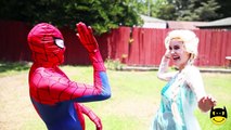Spiderman ARRESTS Spiderman?! Frozen Elsa vs Maleficent Joker Princess Anna Toys! Superheroes IRL