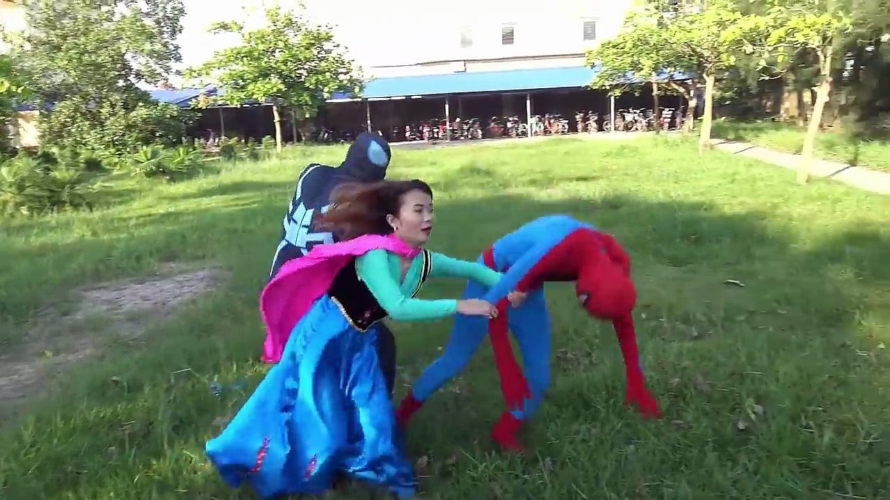 Frozen Elsa vs Orange Spiderman with ball pit Black Spiderman vs anna Fun Superheroes movie in real