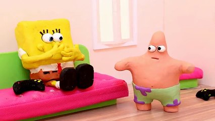 Spongebob Vs Patrick Play doh STOP MOTION Playing playstation 4 with M&M s [4k]