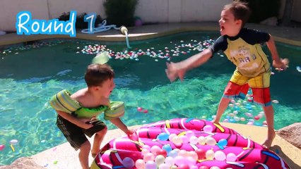 1,000 + BALLOON POP ~ GIANT POOL PARTY ~ Balloon Fight Superhero Family Friendly Kids Videos