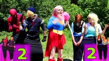 Frozen Elsa vs Spiderman WATER GUN FIGHT! w/ Joker Superman Venom Pink Spidergirl Superhero Fun :)