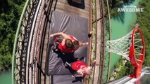 PEOPLE ARE AWESOME : Freestyle Trampoline Slam Dunks on a Train by the Dunking Devils