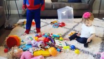 Ironman VS Spiderman and Baby! Make a mess with beanie boos and toys!