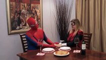 SPIDERWOMAN DATE- Spiderman and Spiderwoman Kiss VS Venom & Joker Steal Pizza from Spidermans Date