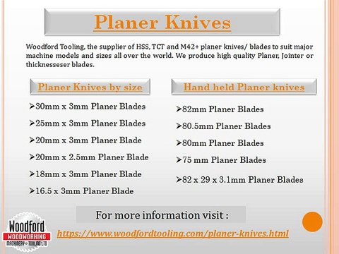 Planer Knives online at woodford tooling