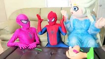 Spiderman Becomes Joker Spiderman vs Joker w Frozen Elsa Pink Spidergirl Venom Superhero Fun