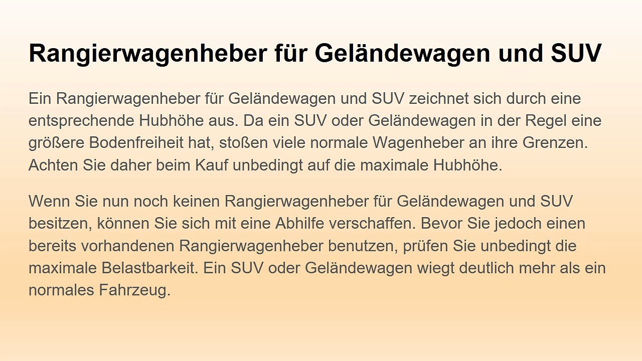 Rangierwagenheber für Geländewagen und SUV