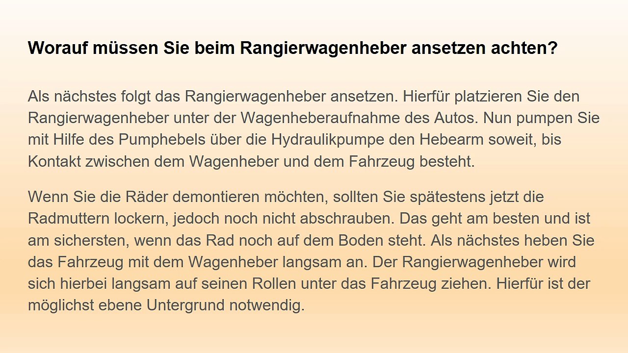 Rangierwagenheber ansetzen