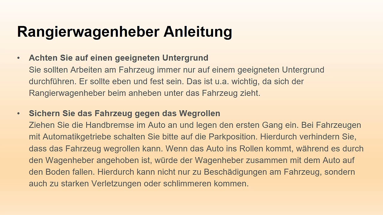 Rangierwagenheber anleitung