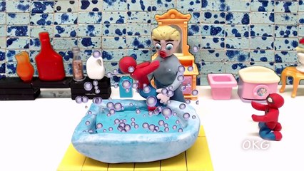 Fun Baby Spiderman Bathing Video Play DOh Stop Motion Animation
