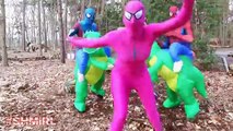 Spiderman TRex DINO DANCE Pink Spidergirl Dino Dancing TRex Fun Superhero in Real Life