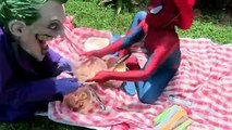 Spiderman vs Joker Ice Cream Food Fight w Frozen Elsa iPhone Fail Funny Superheroes