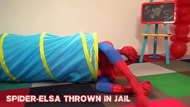 SPIDERGIRL FROZEN ELSA PREGNANT SPIDERMAN Spider Elsa go to jail Superhero Fun in Real Life SHMIRL