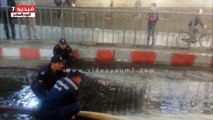 بالفيديو.. الحماية المدنية تختبر بالوعات الصرف بضخ المياه فى طنطا