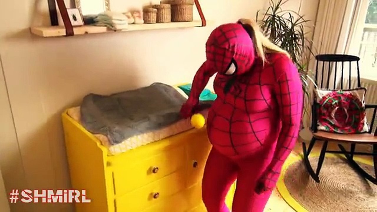 PINK SPIDERGIRL PREGNANT vs SPIDERMAN In Real Life! Superhero movie fun. IRL - SHMIRL