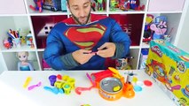 Superman in real life plays w Play Doh Pancakes & Waffles Set! Breakfast time with Elsa & Spiderman