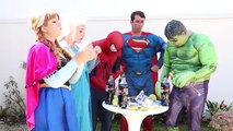 Frozen Elsa & Spiderman Soda Challenge - Coke & Mentos - Superman, Hulk! Funny Superhero Video IRL