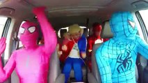 The Amazing Blue spiderman car dance with suicide squad harley quinn and wonderwoman pink spidergirl