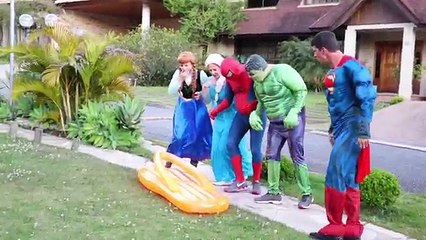 Spiderman & Frozen Elsa vs BIG FOOT MONSTER!! w/ Anna Hulk Superman - Real Life Superheroes Funny