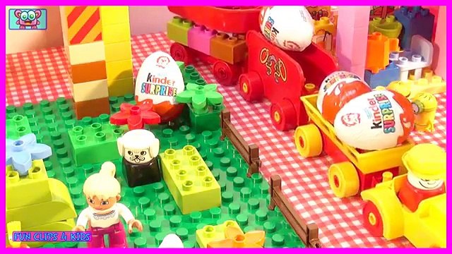 Lego Duplo train stopmotion Surprise Eggs toys Peppa Pig Spongebob Minions Lego Duplo Buzz Lightyear