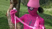 Spidergirl and Unicorn Vs Skeleton Man Kinder Surprise Hunt! Fun Kids Superhero Video In Real Life!