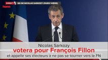 Nicolas Sarkozy votera pour François Fillon et appelle ses électeurs à ne pas voter pour le FN