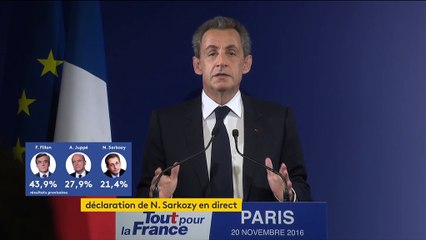 Premier tour de la primaire à droite : regardez en intégralité la réaction de Nicolas Sarkozy