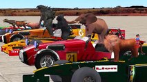 Godzilla, King Kong, Dinosaurs And Lion Cartoons Car Racing Videos For Children