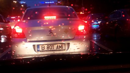 Evening, crowds, traffic, rain, car, ambient sound, street, city