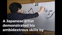 Ambidextrous artist draws two portraits at once