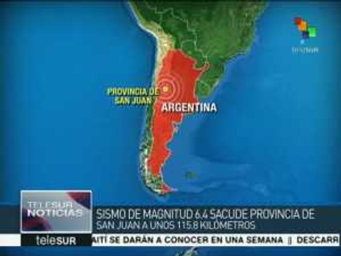 Sismo de 6.4 grados Richter sacude el oeste de Argentina